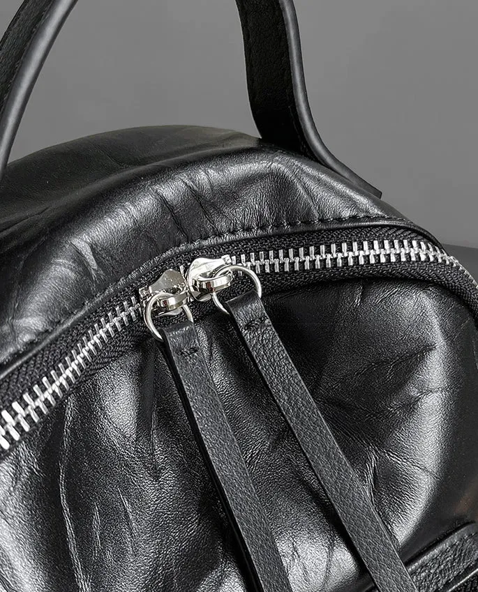 Stylish Women's Small Leather Backpack Purse Ladies Black Leather Rucksack Bag