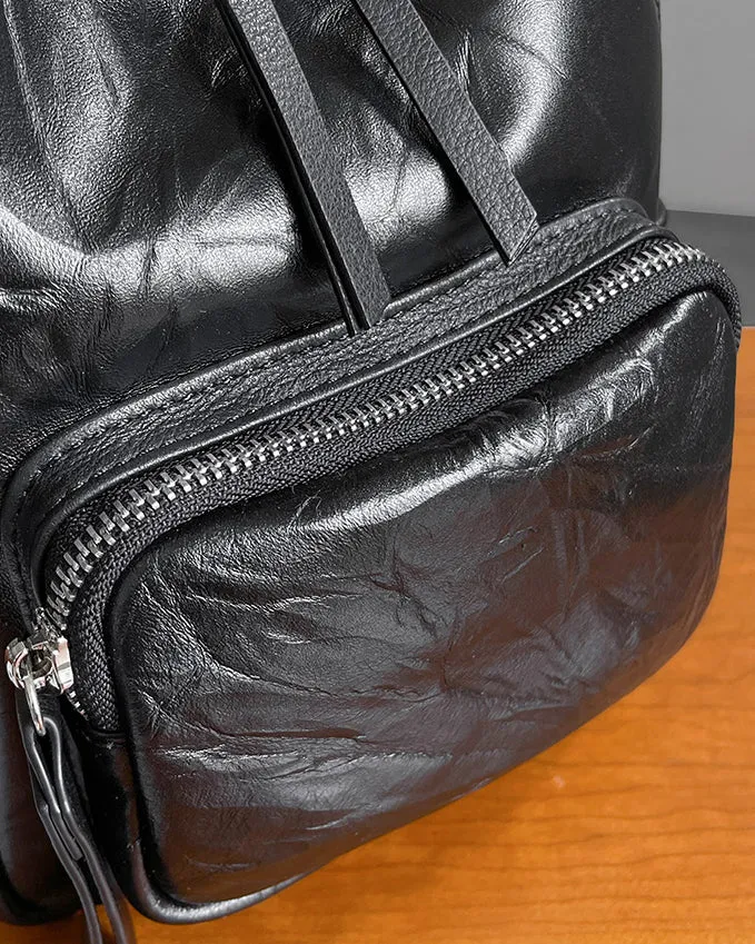 Stylish Women's Small Leather Backpack Purse Ladies Black Leather Rucksack Bag