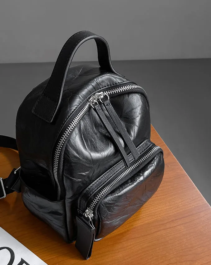 Stylish Women's Small Leather Backpack Purse Ladies Black Leather Rucksack Bag