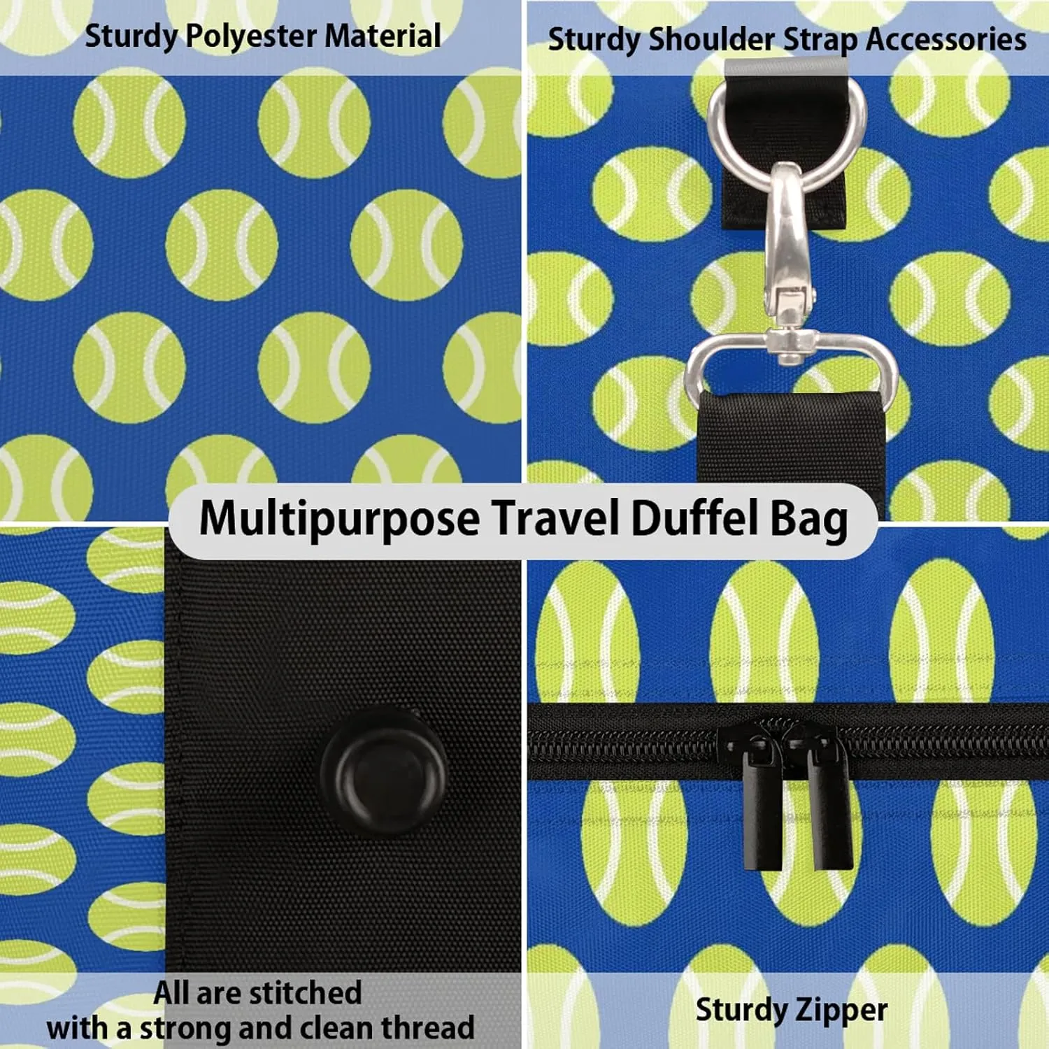 Tennis Ball Travel Duffle Bag, Weekender Bags for Women Men Sports Theme Navy Blue Carry on Overnight Bag Waterproof Gym Bags, Hospital Bag for Labor and Delivery
