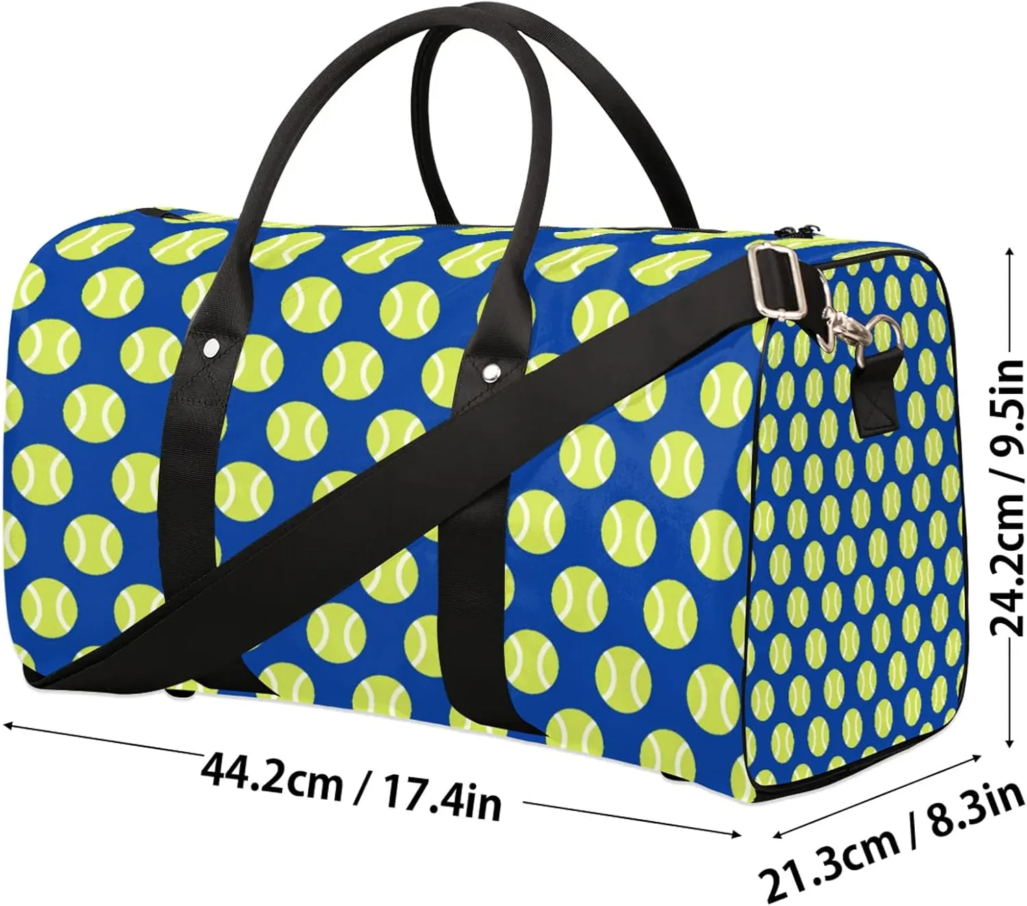 Tennis Ball Travel Duffle Bag, Weekender Bags for Women Men Sports Theme Navy Blue Carry on Overnight Bag Waterproof Gym Bags, Hospital Bag for Labor and Delivery