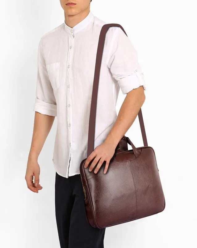 THE CLOWNFISH Compact 15.6-Inch Laptop Bag - Expandable, Durable | Adjustable Strap | 15.6-Inch | Chestnut Brown