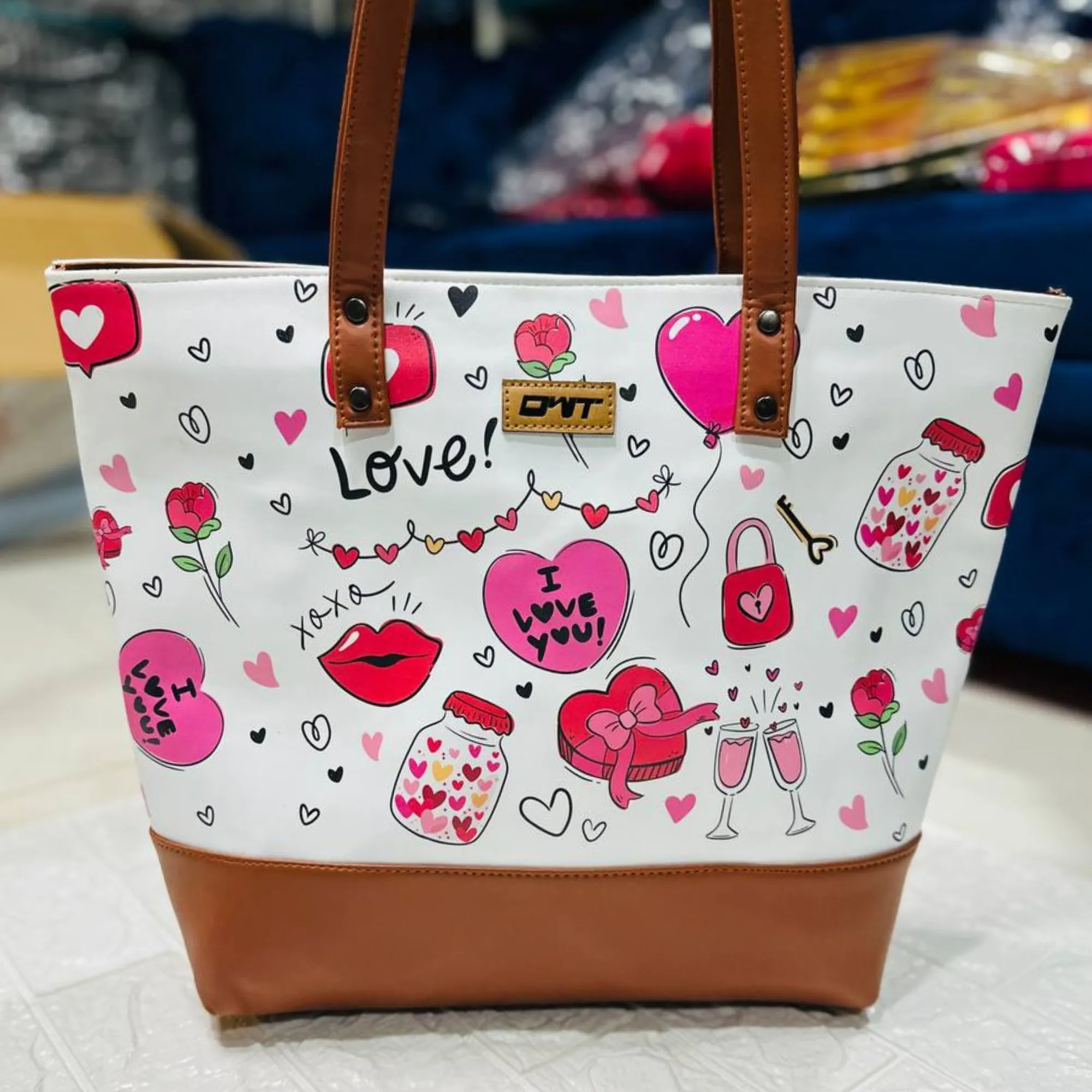 Tote Bag I Love u White Print