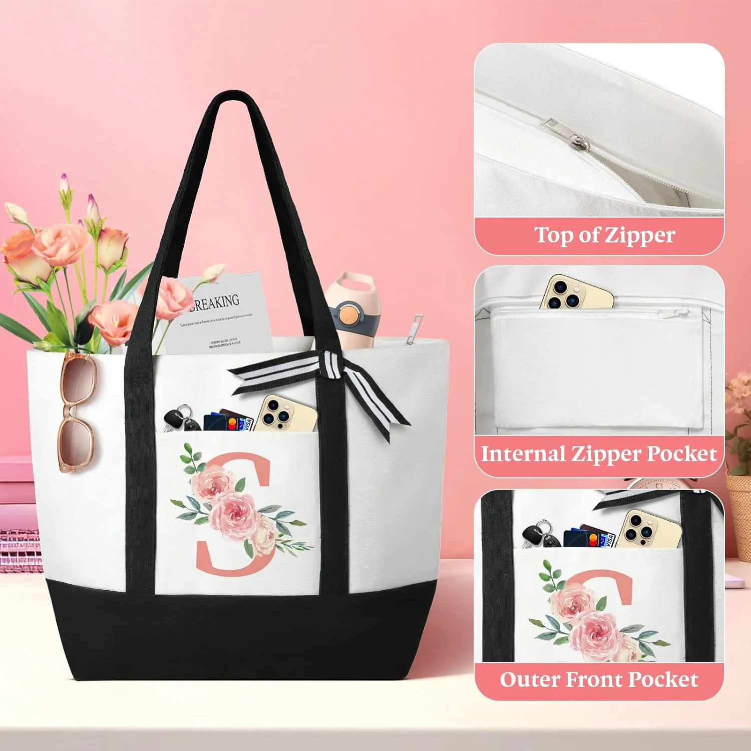 TRSODD Birthday Gifts for Women Mothers Day Gifts for Mom Wife Grandma Daughter Sister Teacher Appreciation Large Tote Bag and Makeup Bag A