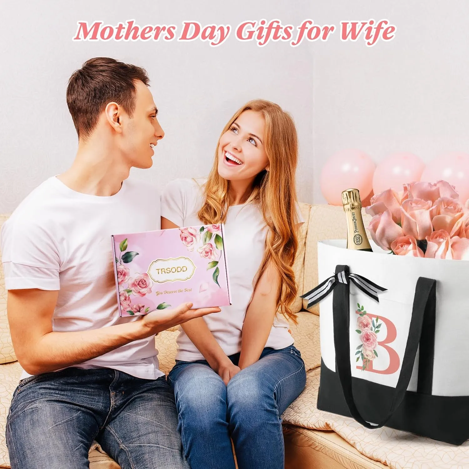 TRSODD Birthday Gifts for Women Mothers Day Gifts for Mom Wife Grandma Daughter Sister Teacher Appreciation Large Tote Bag and Makeup Bag A