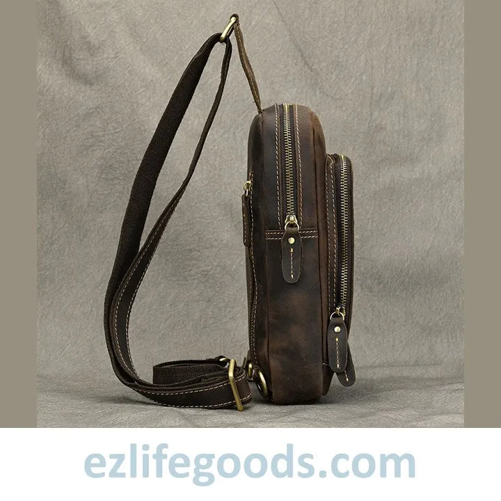Unisex Cowhide Chest Sling Bag, Casual Crossbody Messenger Bag