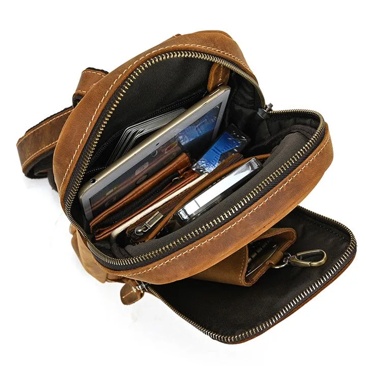 Unisex Cowhide Chest Sling Bag, Casual Crossbody Messenger Bag