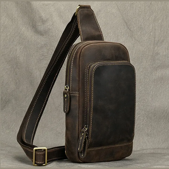 Unisex Cowhide Chest Sling Bag, Casual Crossbody Messenger Bag