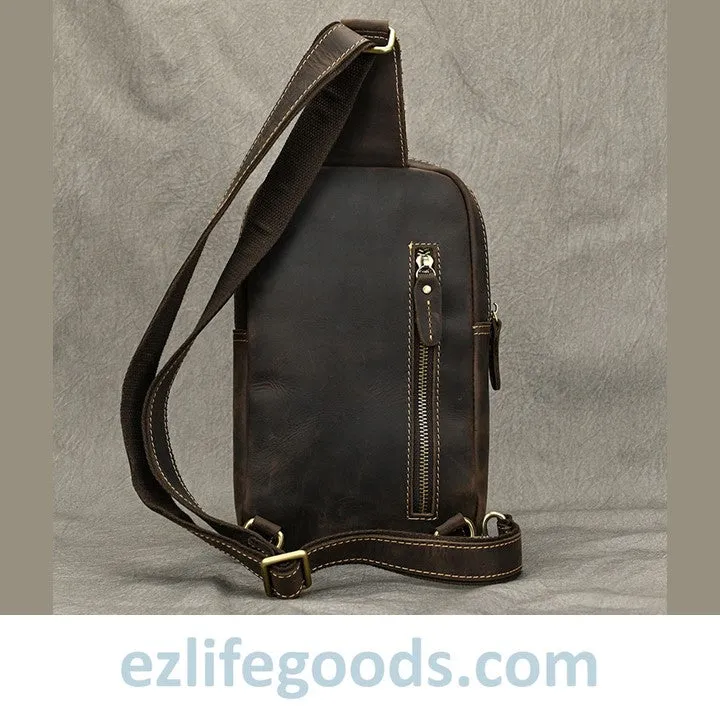Unisex Cowhide Chest Sling Bag, Casual Crossbody Messenger Bag