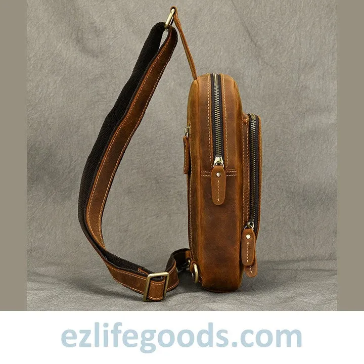 Unisex Cowhide Chest Sling Bag, Casual Crossbody Messenger Bag