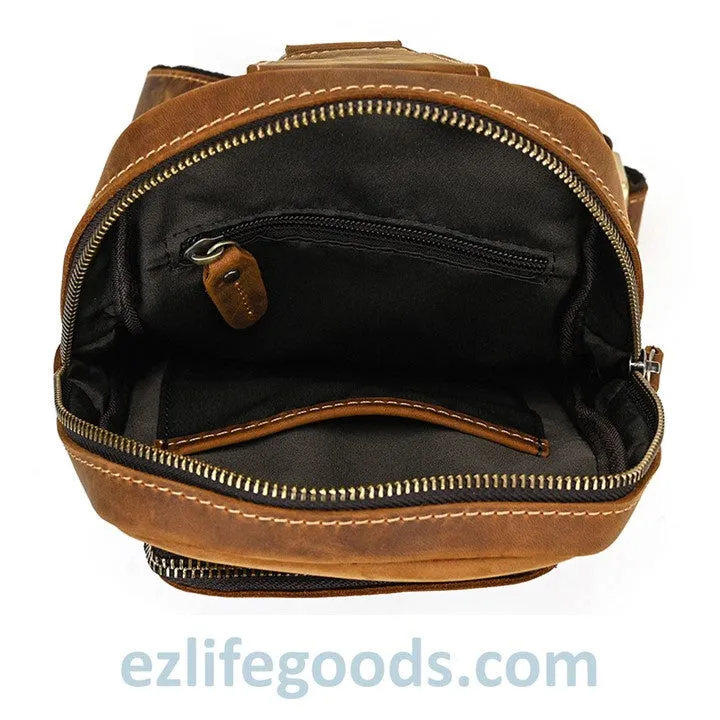 Unisex Cowhide Chest Sling Bag, Casual Crossbody Messenger Bag