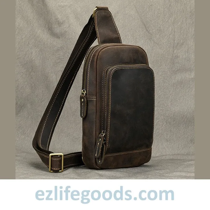 Unisex Cowhide Chest Sling Bag, Casual Crossbody Messenger Bag