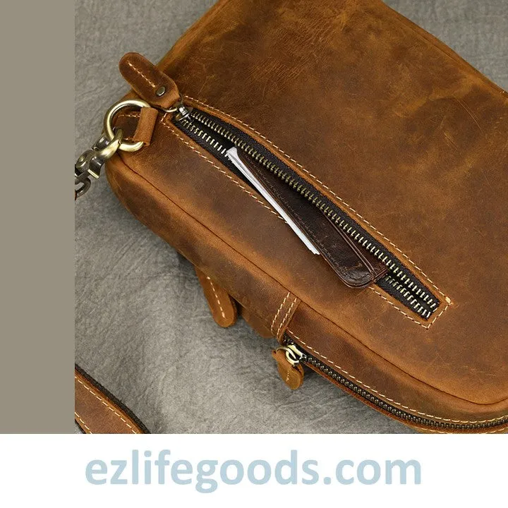 Unisex Cowhide Chest Sling Bag, Casual Crossbody Messenger Bag