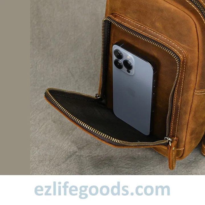 Unisex Cowhide Chest Sling Bag, Casual Crossbody Messenger Bag