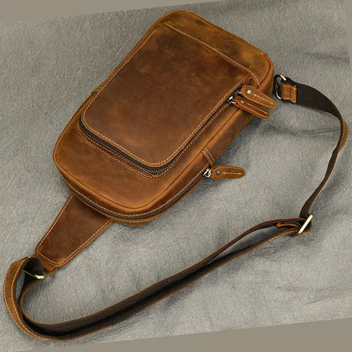 Unisex Cowhide Chest Sling Bag, Casual Crossbody Messenger Bag