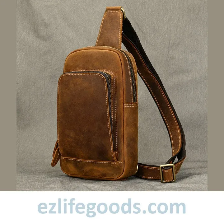 Unisex Cowhide Chest Sling Bag, Casual Crossbody Messenger Bag