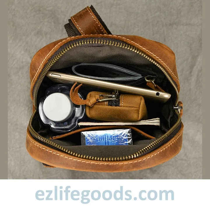 Unisex Cowhide Chest Sling Bag, Casual Crossbody Messenger Bag
