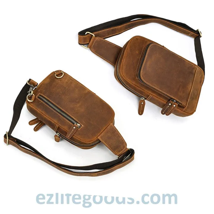 Unisex Cowhide Chest Sling Bag, Casual Crossbody Messenger Bag