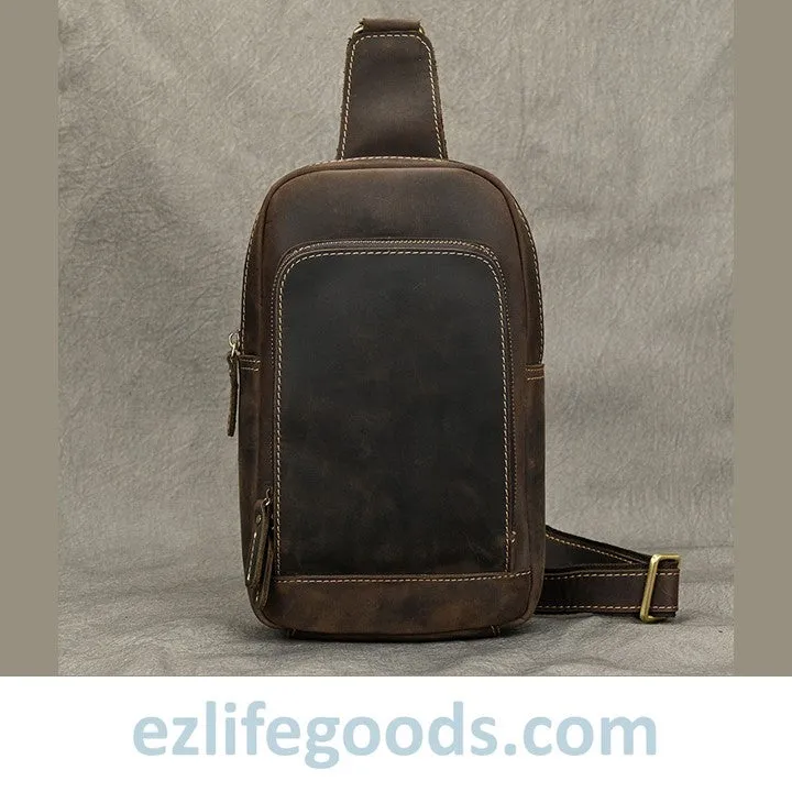 Unisex Cowhide Chest Sling Bag, Casual Crossbody Messenger Bag