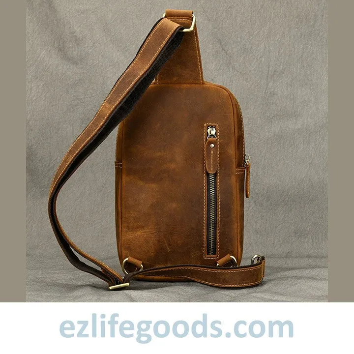 Unisex Cowhide Chest Sling Bag, Casual Crossbody Messenger Bag