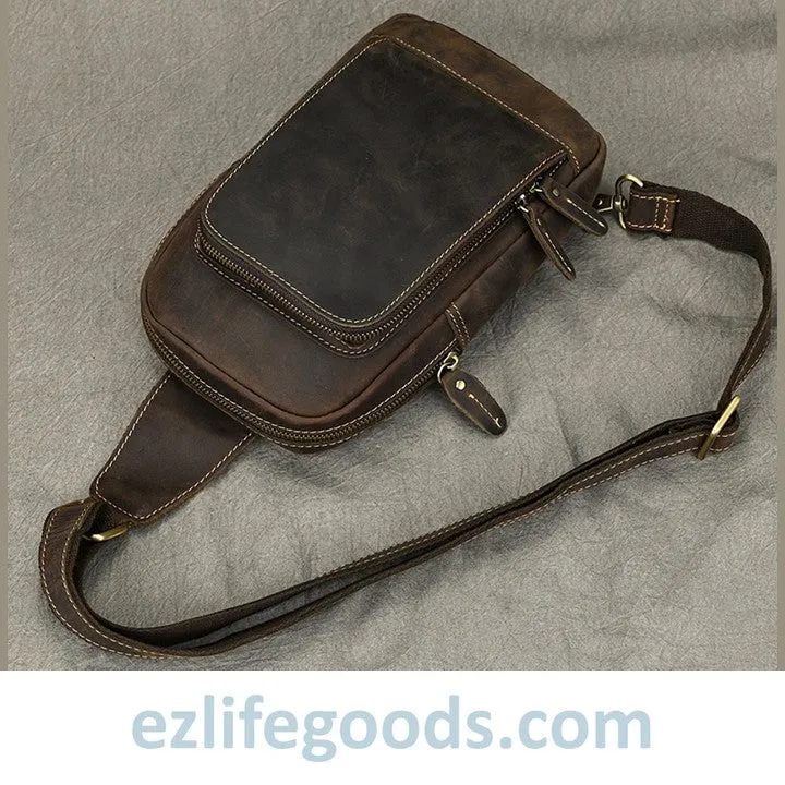 Unisex Cowhide Chest Sling Bag, Casual Crossbody Messenger Bag