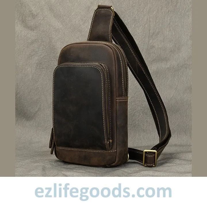 Unisex Cowhide Chest Sling Bag, Casual Crossbody Messenger Bag