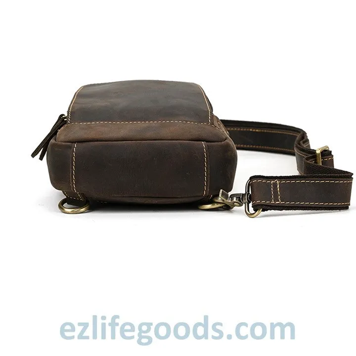 Unisex Cowhide Chest Sling Bag, Casual Crossbody Messenger Bag