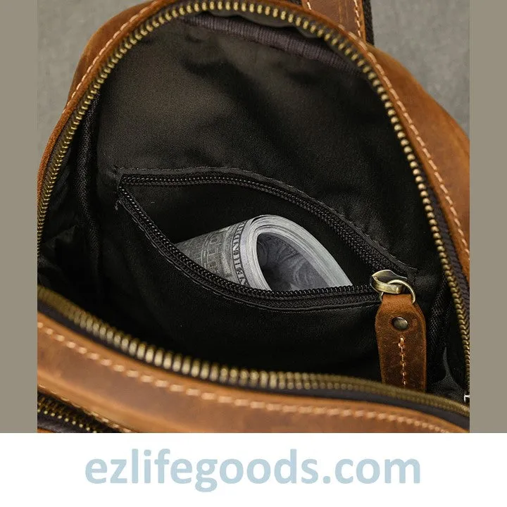 Unisex Cowhide Chest Sling Bag, Casual Crossbody Messenger Bag