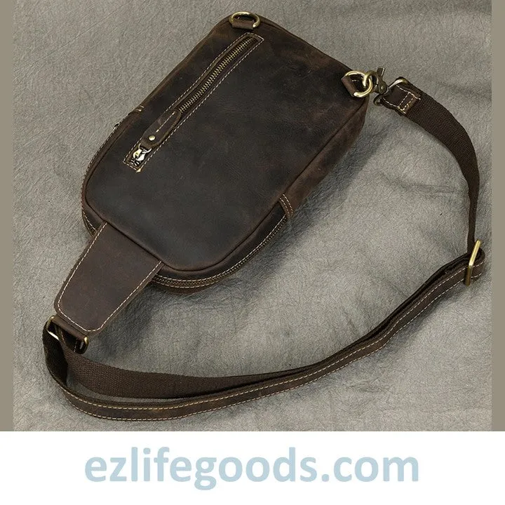 Unisex Cowhide Chest Sling Bag, Casual Crossbody Messenger Bag