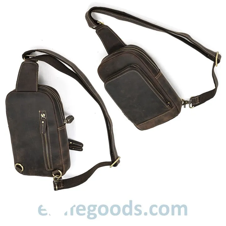 Unisex Cowhide Chest Sling Bag, Casual Crossbody Messenger Bag