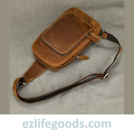 Unisex Cowhide Chest Sling Bag, Casual Crossbody Messenger Bag