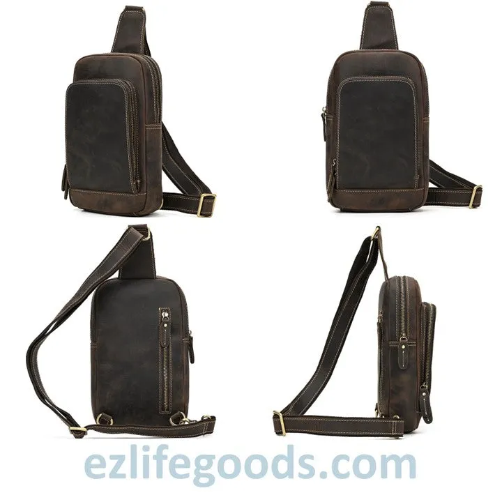 Unisex Cowhide Chest Sling Bag, Casual Crossbody Messenger Bag