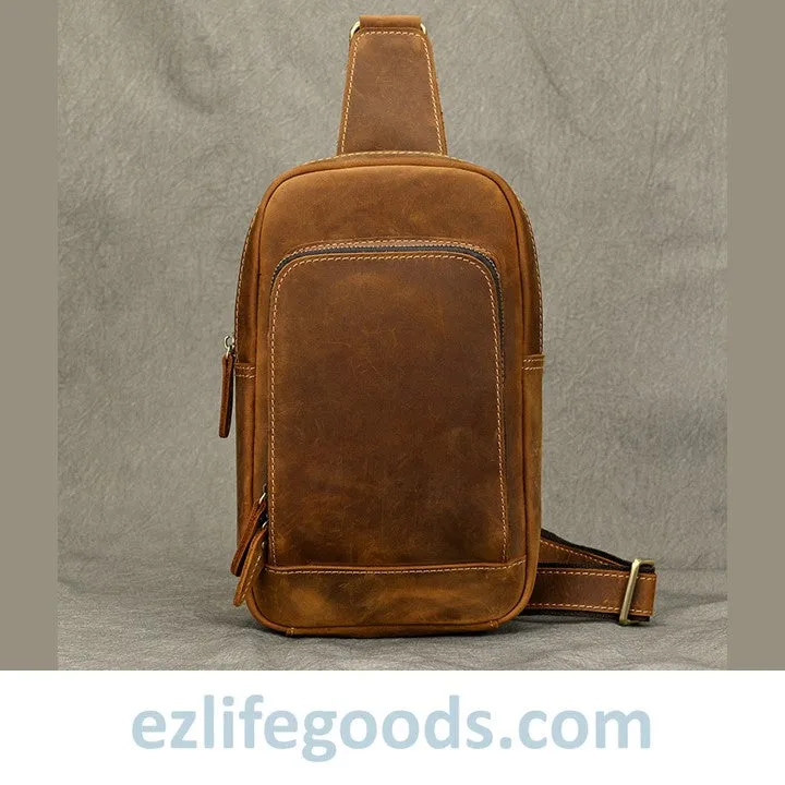 Unisex Cowhide Chest Sling Bag, Casual Crossbody Messenger Bag