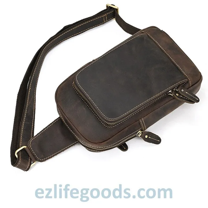 Unisex Cowhide Chest Sling Bag, Casual Crossbody Messenger Bag