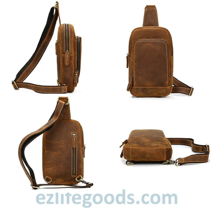 Unisex Cowhide Chest Sling Bag, Casual Crossbody Messenger Bag