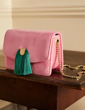 Velvet Tassel Crossbody Bag-Sachet Pink/Ming Green