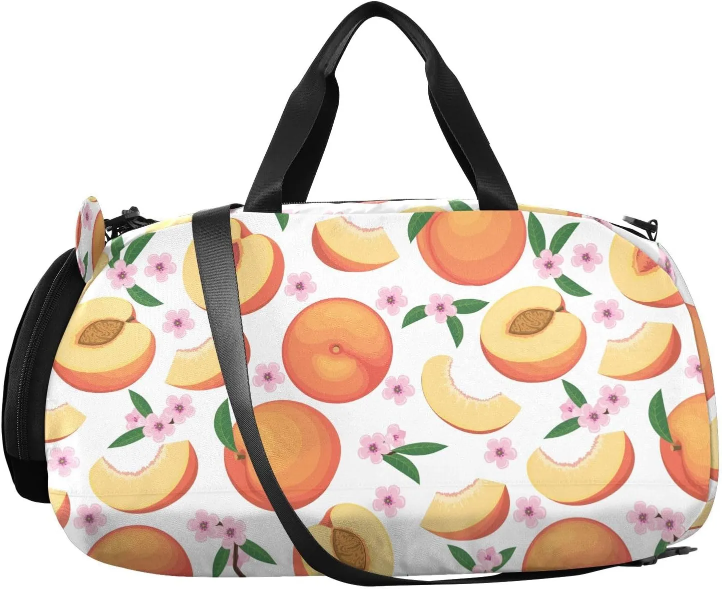 VIGTRO Peaches Spring Flowers Pattern Kids Overnight Travel Duffel Bag Sport Gym Bag for Boys Girls with Shoe Compartment, Carry On Weekender Luggage Bag for Dance Swim Yoga