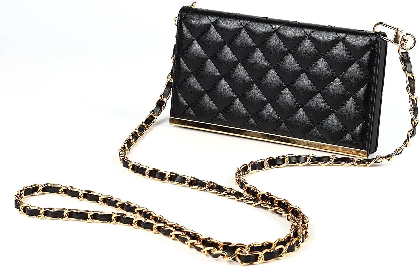Wallet Case Apply to iPhone 12 mini,Luxury Fashion Flip Purse Leather Bag with Card Slots Crossbody Chain Shoulder Strap with Mirror Bracket Shockproof Protector (iPhone 12 mini, Black)