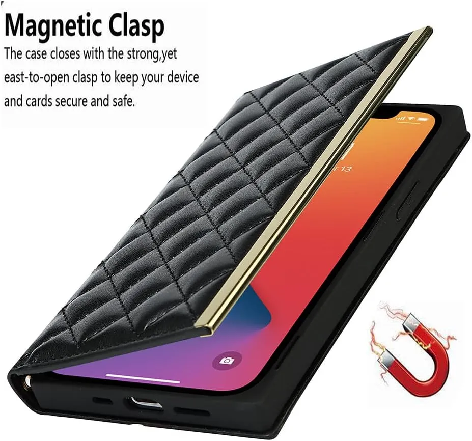 Wallet Case Apply to iPhone 12 mini,Luxury Fashion Flip Purse Leather Bag with Card Slots Crossbody Chain Shoulder Strap with Mirror Bracket Shockproof Protector (iPhone 12 mini, Black)
