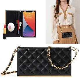 Wallet Case Apply to iPhone 12 mini,Luxury Fashion Flip Purse Leather Bag with Card Slots Crossbody Chain Shoulder Strap with Mirror Bracket Shockproof Protector (iPhone 12 mini, Black)