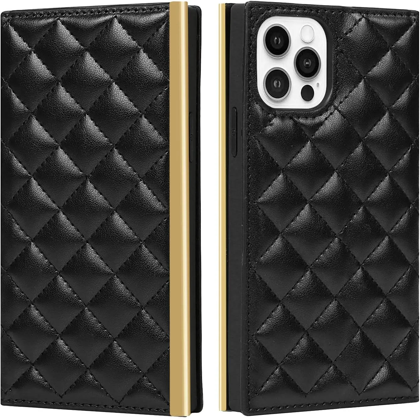 Wallet Case Apply to iPhone 12 mini,Luxury Fashion Flip Purse Leather Bag with Card Slots Crossbody Chain Shoulder Strap with Mirror Bracket Shockproof Protector (iPhone 12 mini, Black)