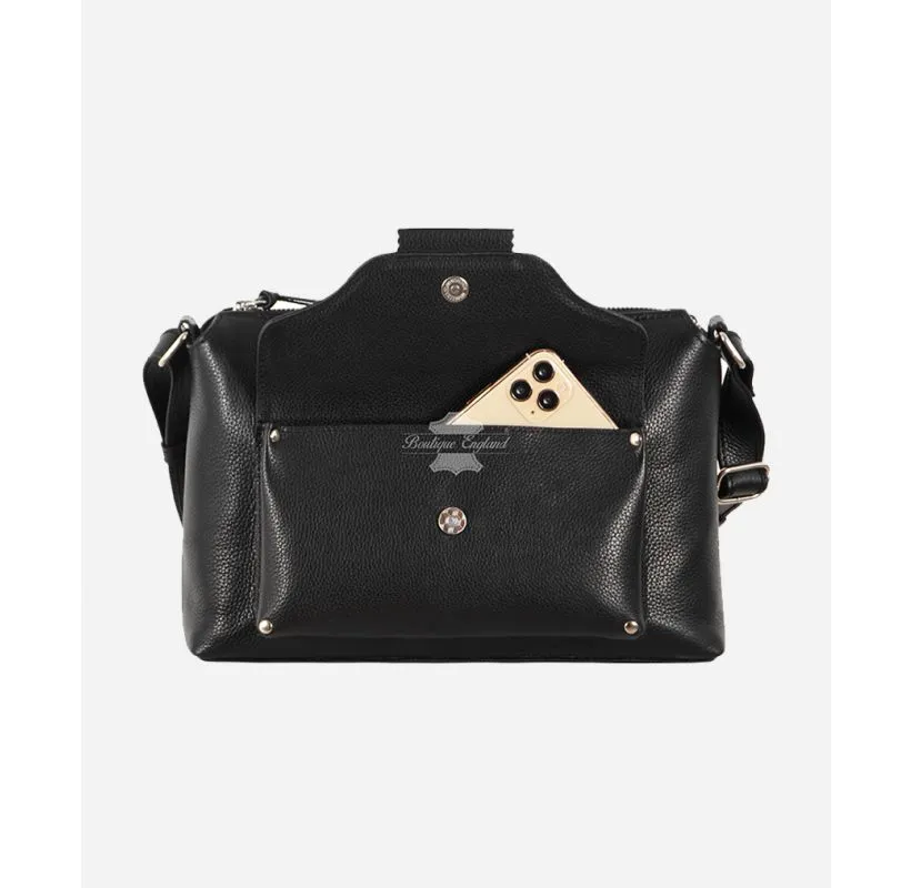 Womens Shoulder Bag Black Leather Travel Satchel Handbags For Women