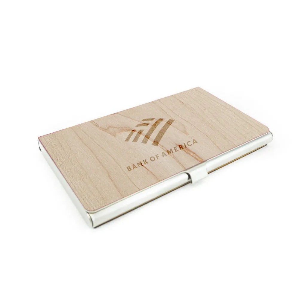 Wood Business Card Holder with Corporate Logo