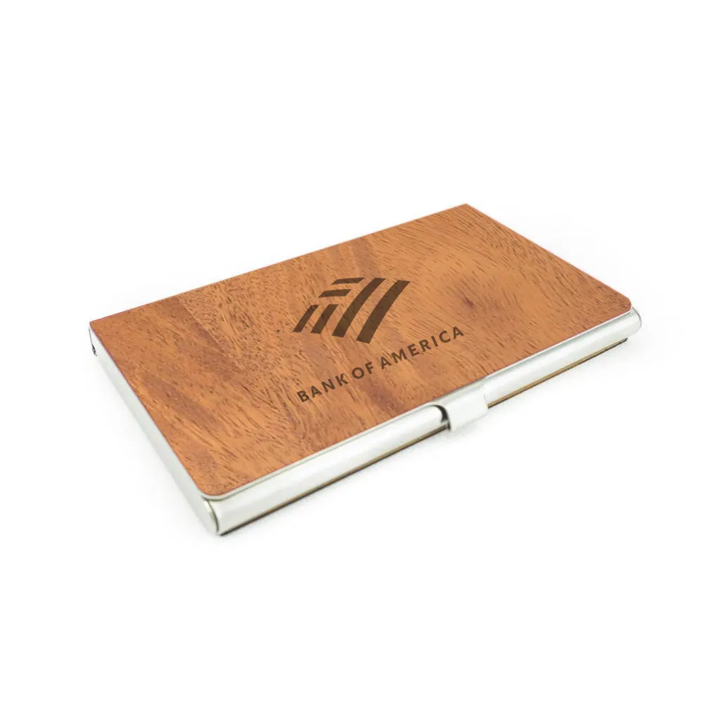 Wood Business Card Holder with Corporate Logo