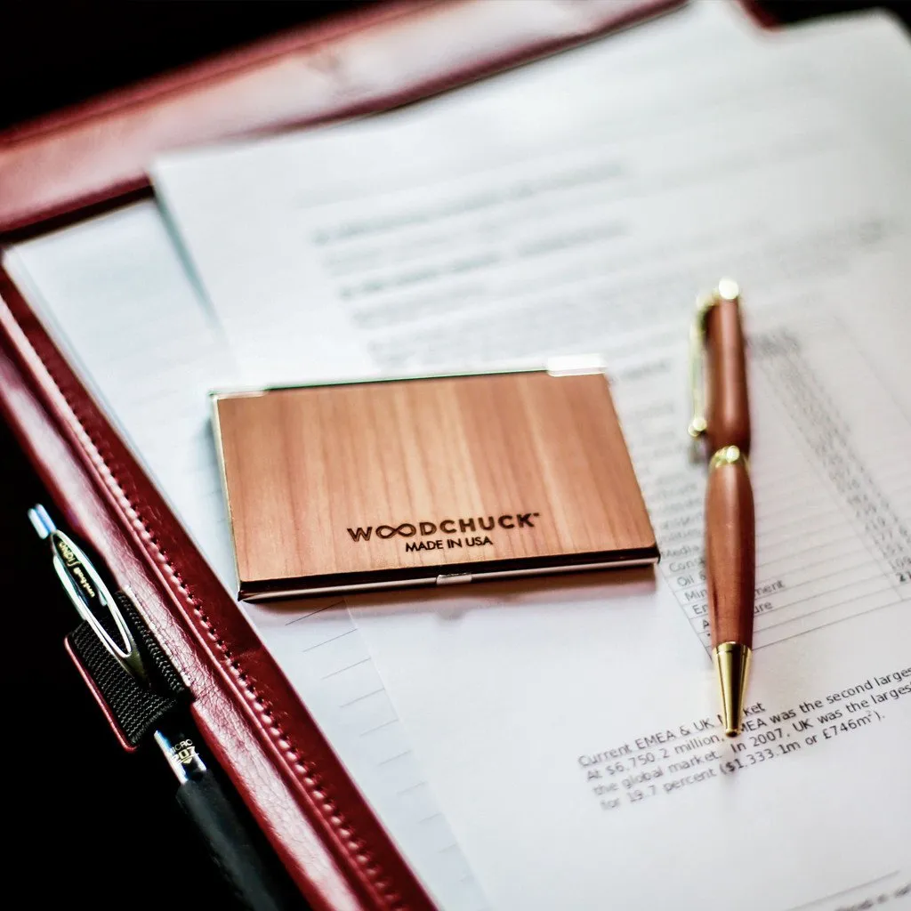 Wood Business Card Holder with Corporate Logo