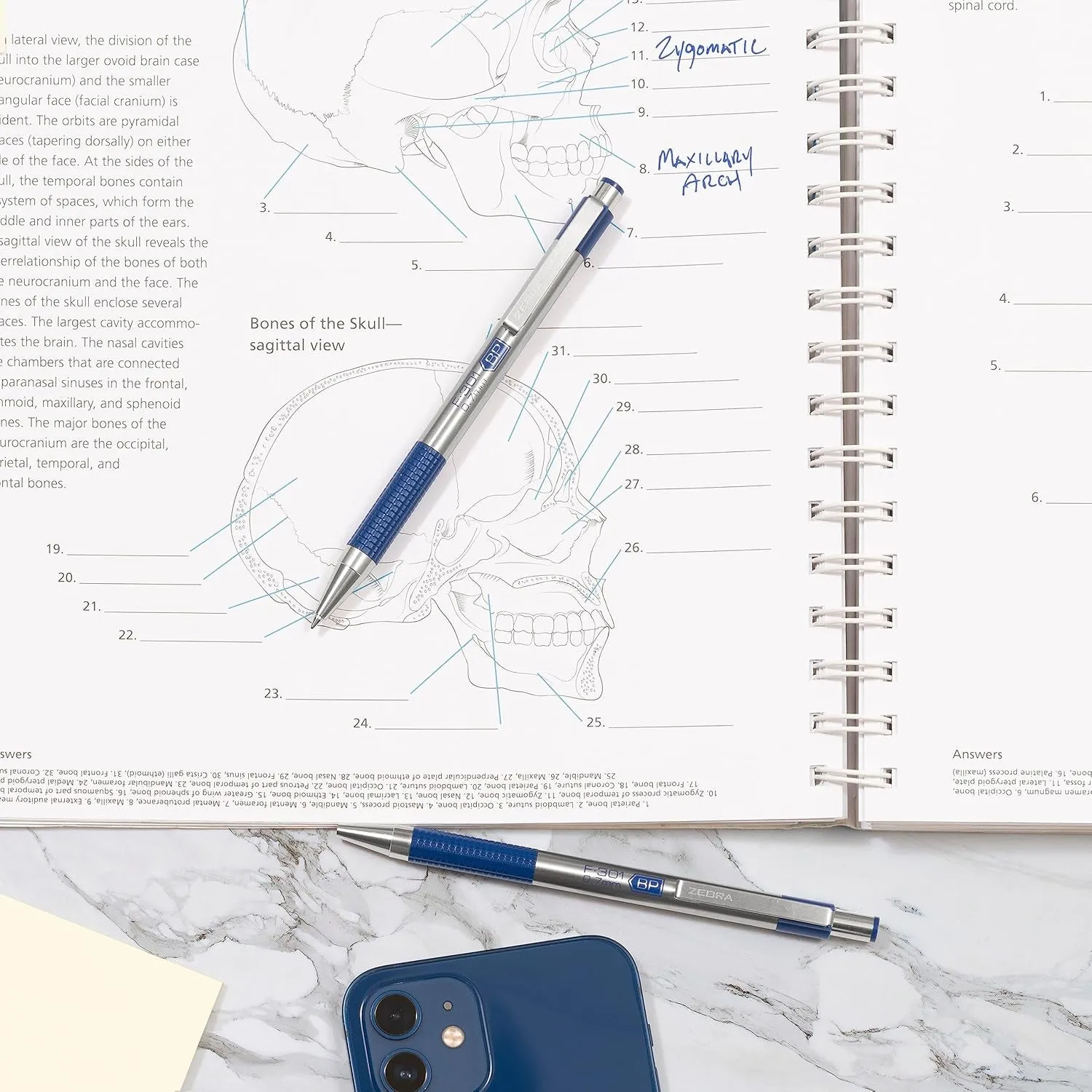 Zebra® F-301 Stainless Steel Retractable Ballpoint Pens, Fine Point, 0.7 Mm, Stainless Steel Barrel, Blue Ink, Pack of 2